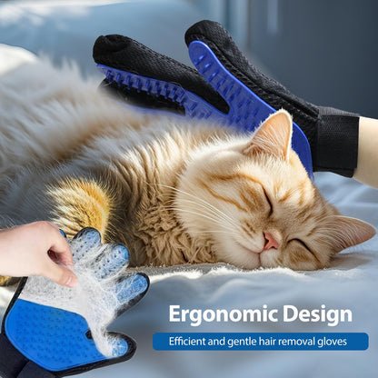 NVNAN Pet Hair Removal Glove for Dogs & Cats, 2-in-1 Deshedding Brush & Massage Mitt - Grooming Gloves for Shedding Control, Bathing and Washing, Safe for Short/Long Hair Pets 2-Pack (Blue)