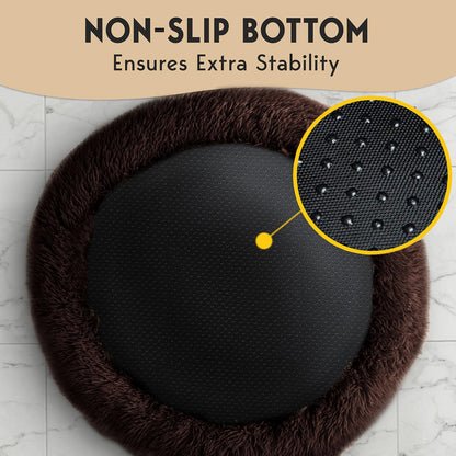 PetJett Calming Medium Dog Bed - 30'' Round Dog Beds - Washable Dog Bed - Anti-Slip Super Soft Fluffy Plush Donut Bed, Anti-Anxiety Premium Comfort Pet Bed, Fits Dogs up to 45 lbs - Beige