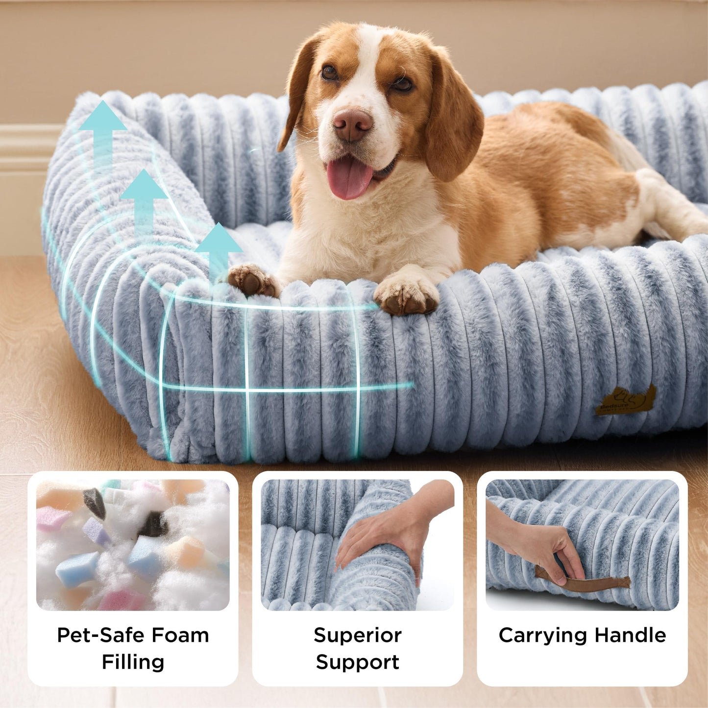 Bedsure ComfyFleece™ Cute Dog Bed for Small Medium Dogs - Washable Furry Puppy Beds, Rectangle Orthopedic Corduroy Fleece Pet Beds with Removable Zipper Cover, 25x21x7inches, Cream