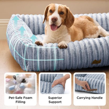 Bedsure ComfyFleece™ Cute Dog Bed for Small Medium Dogs - Washable Furry Puppy Beds, Rectangle Orthopedic Corduroy Fleece Pet Beds with Removable Zipper Cover, 25x21x7inches, Cream