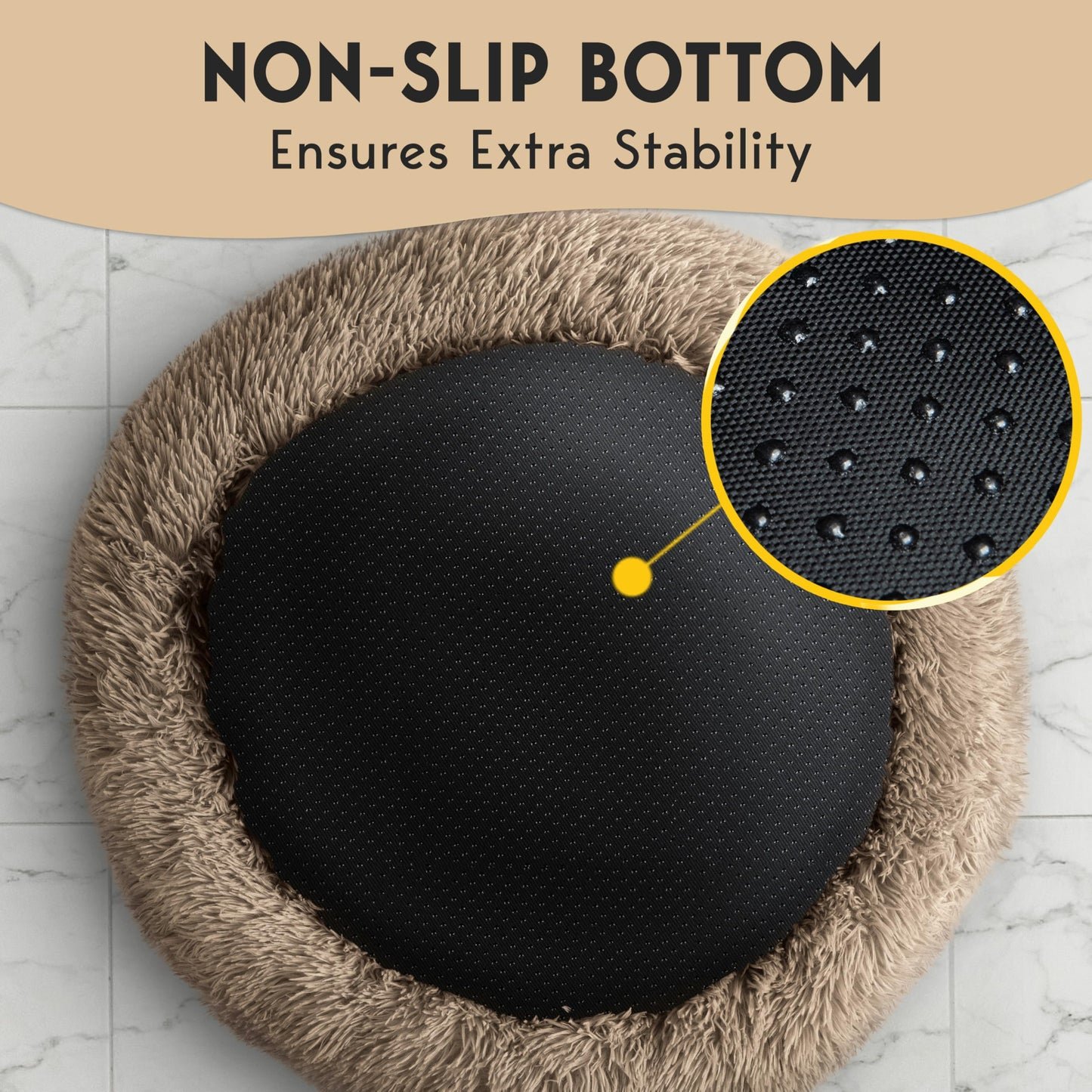 PetJett Calming Medium Dog Bed - 30'' Round Dog Beds - Washable Dog Bed - Anti-Slip Super Soft Fluffy Plush Donut Bed, Anti-Anxiety Premium Comfort Pet Bed, Fits Dogs up to 45 lbs - Beige