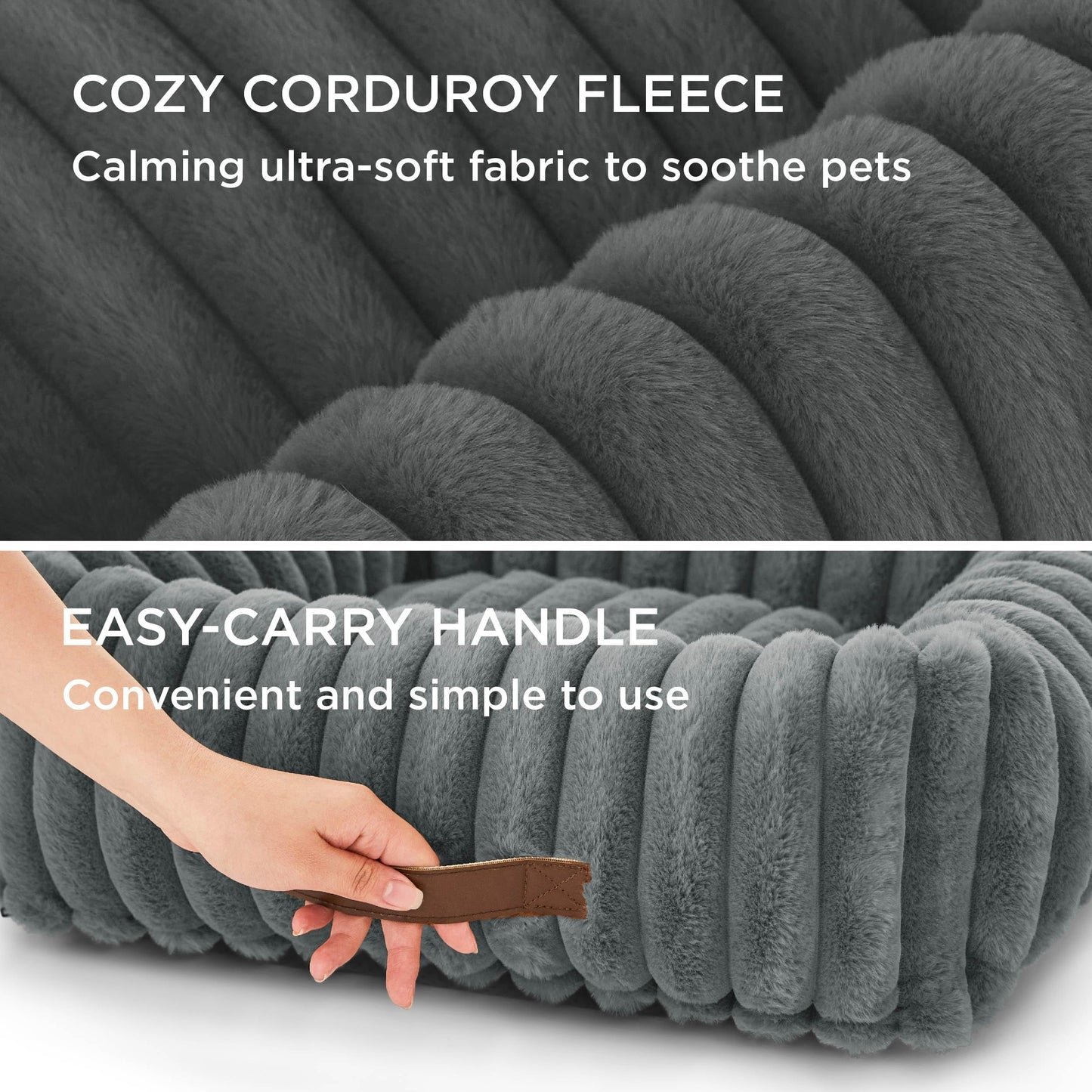 Bedsure ComfyFleece™ Cute Dog Bed for Small Medium Dogs - Washable Furry Puppy Beds, Rectangle Orthopedic Corduroy Fleece Pet Beds with Removable Zipper Cover, 25x21x7inches, Cream