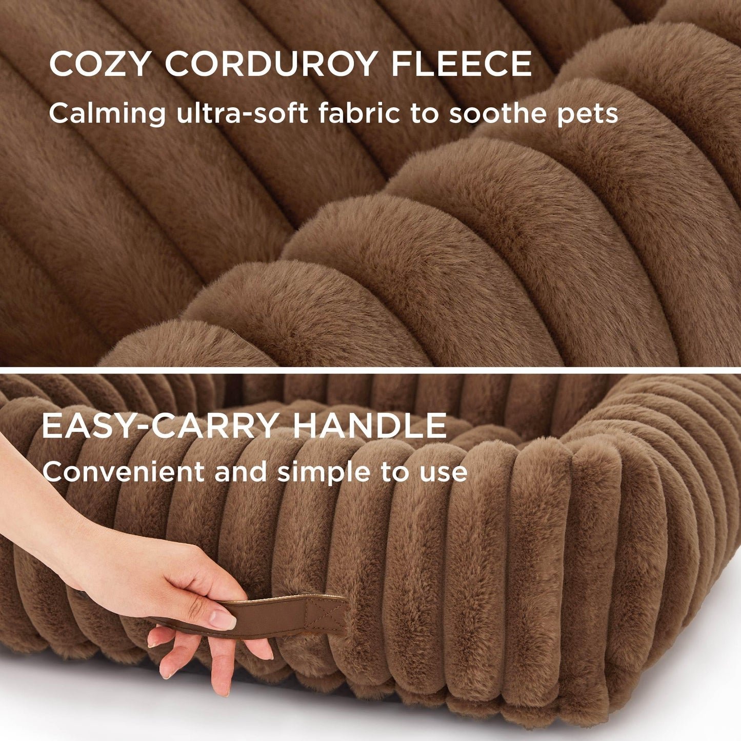 Bedsure ComfyFleece™ Cute Dog Bed for Small Medium Dogs - Washable Furry Puppy Beds, Rectangle Orthopedic Corduroy Fleece Pet Beds with Removable Zipper Cover, 25x21x7inches, Cream