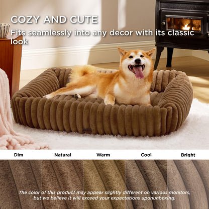 Bedsure ComfyFleece™ Cute Dog Bed for Small Medium Dogs - Washable Furry Puppy Beds, Rectangle Orthopedic Corduroy Fleece Pet Beds with Removable Zipper Cover, 25x21x7inches, Cream