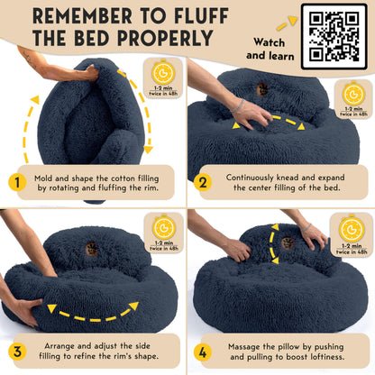 PetJett Calming Medium Dog Bed - 30'' Round Dog Beds - Washable Dog Bed - Anti-Slip Super Soft Fluffy Plush Donut Bed, Anti-Anxiety Premium Comfort Pet Bed, Fits Dogs up to 45 lbs - Beige