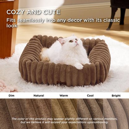 Bedsure ComfyFleece™ Cute Dog Bed for Small Medium Dogs - Washable Furry Puppy Beds, Rectangle Orthopedic Corduroy Fleece Pet Beds with Removable Zipper Cover, 25x21x7inches, Cream