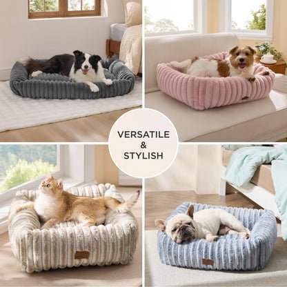 Bedsure ComfyFleece™ Cute Dog Bed for Small Medium Dogs - Washable Furry Puppy Beds, Rectangle Orthopedic Corduroy Fleece Pet Beds with Removable Zipper Cover, 25x21x7inches, Cream
