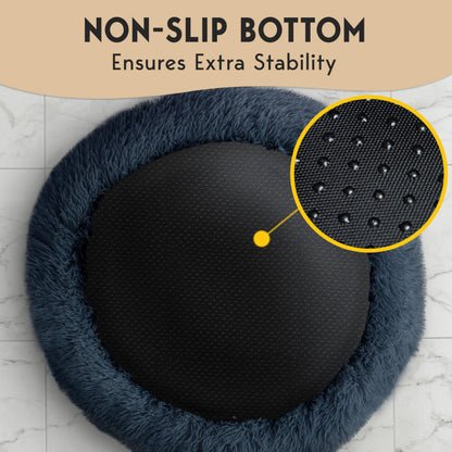 PetJett Calming Medium Dog Bed - 30'' Round Dog Beds - Washable Dog Bed - Anti-Slip Super Soft Fluffy Plush Donut Bed, Anti-Anxiety Premium Comfort Pet Bed, Fits Dogs up to 45 lbs - Beige