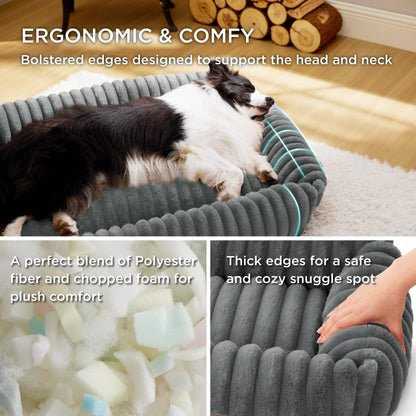 Bedsure ComfyFleece™ Cute Dog Bed for Small Medium Dogs - Washable Furry Puppy Beds, Rectangle Orthopedic Corduroy Fleece Pet Beds with Removable Zipper Cover, 25x21x7inches, Cream