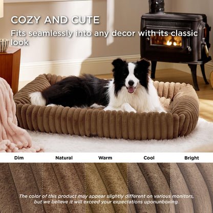 Bedsure ComfyFleece™ Cute Dog Bed for Small Medium Dogs - Washable Furry Puppy Beds, Rectangle Orthopedic Corduroy Fleece Pet Beds with Removable Zipper Cover, 25x21x7inches, Cream