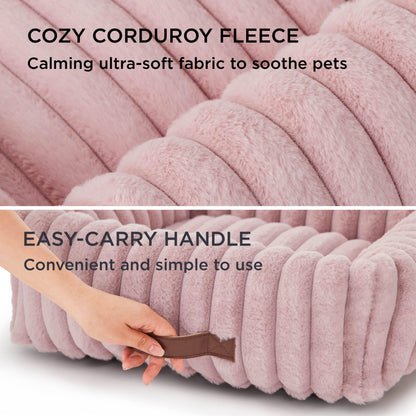 Bedsure ComfyFleece™ Cute Dog Bed for Small Medium Dogs - Washable Furry Puppy Beds, Rectangle Orthopedic Corduroy Fleece Pet Beds with Removable Zipper Cover, 25x21x7inches, Cream